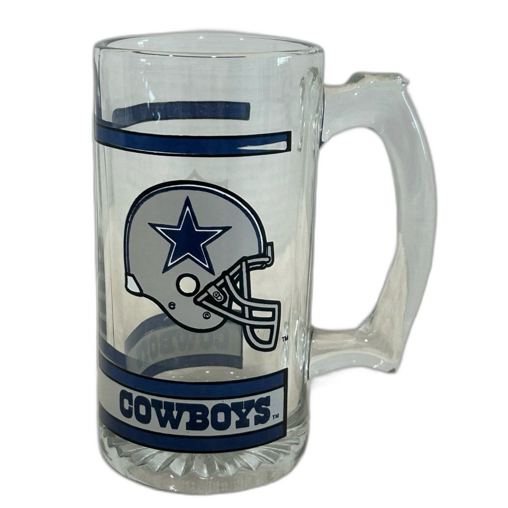 Vintage Dallas Cowboys Graphic Glass Beer Mug.